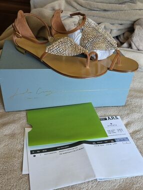 NIB Lola Cruz Women's Tan Crystal Thong Sandals 37